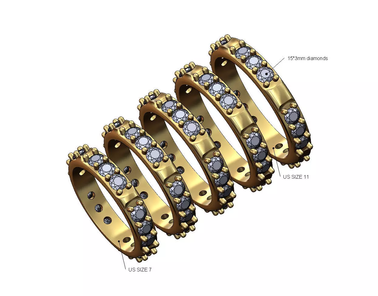 Diamond eternity concave wedding band US sizes 7to11 3D print model