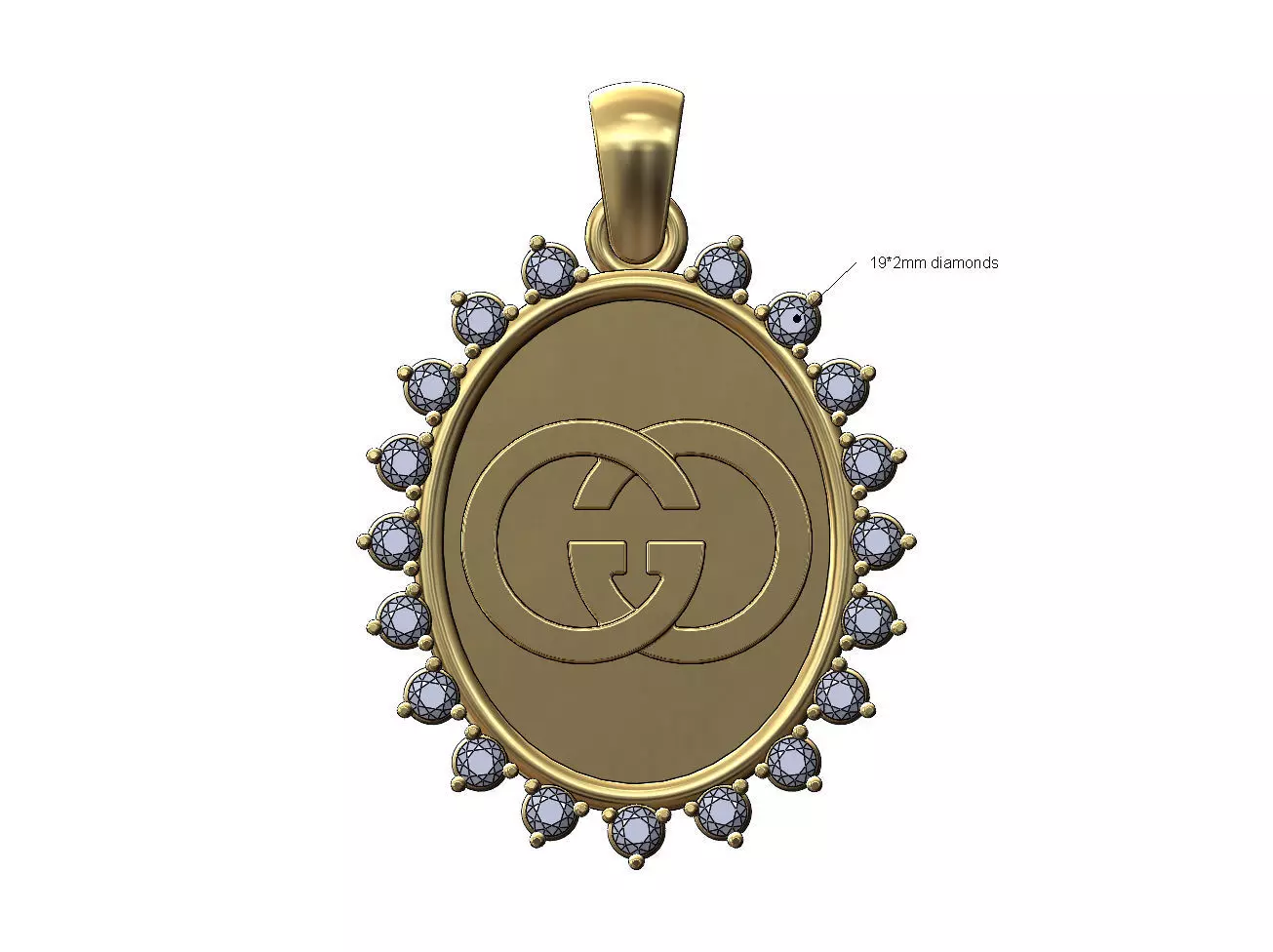 Gucci oval diamond pendant charm 3D print model