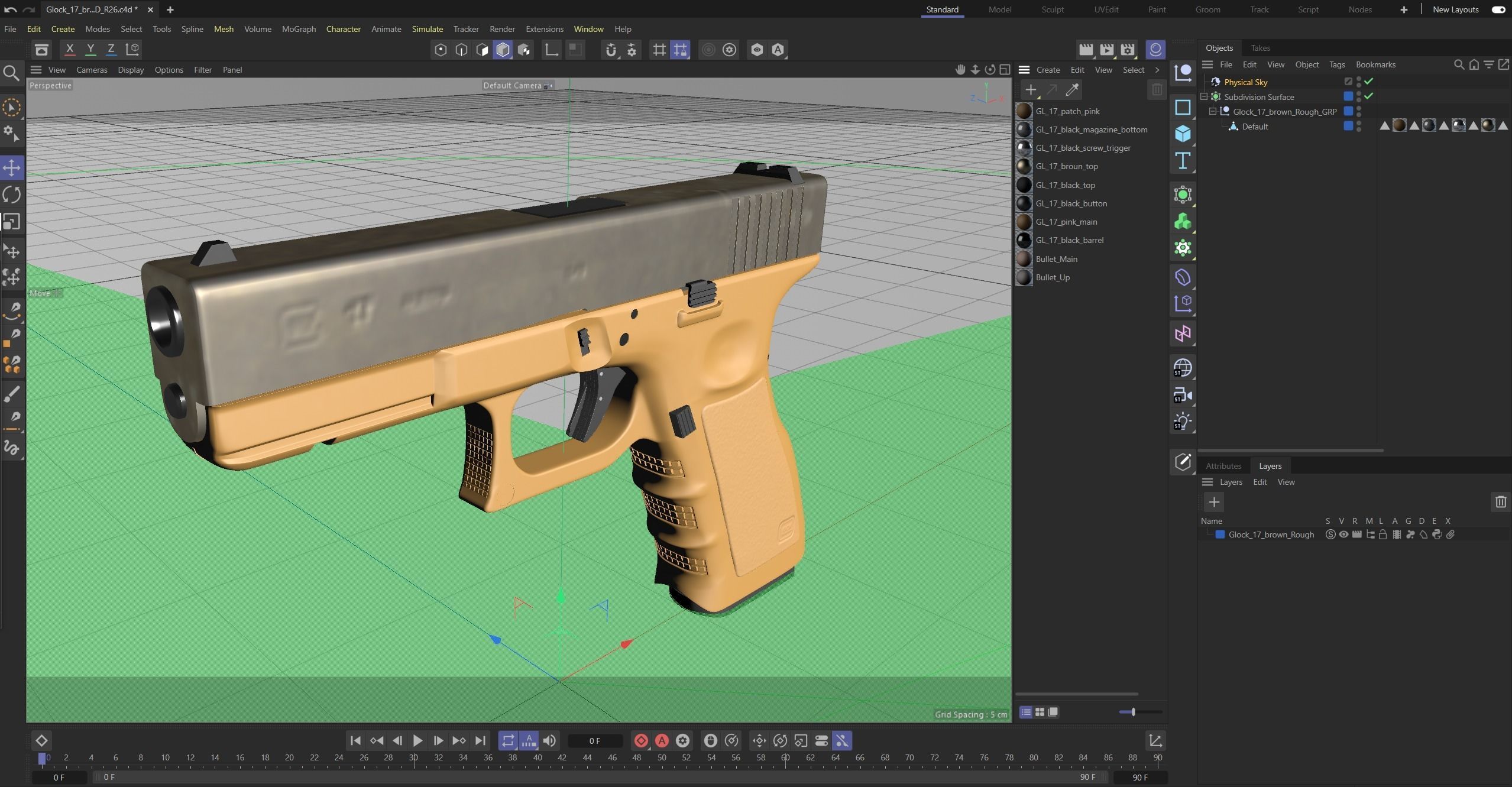 Glock 17 Brown Rough Low-poly 3D model_26