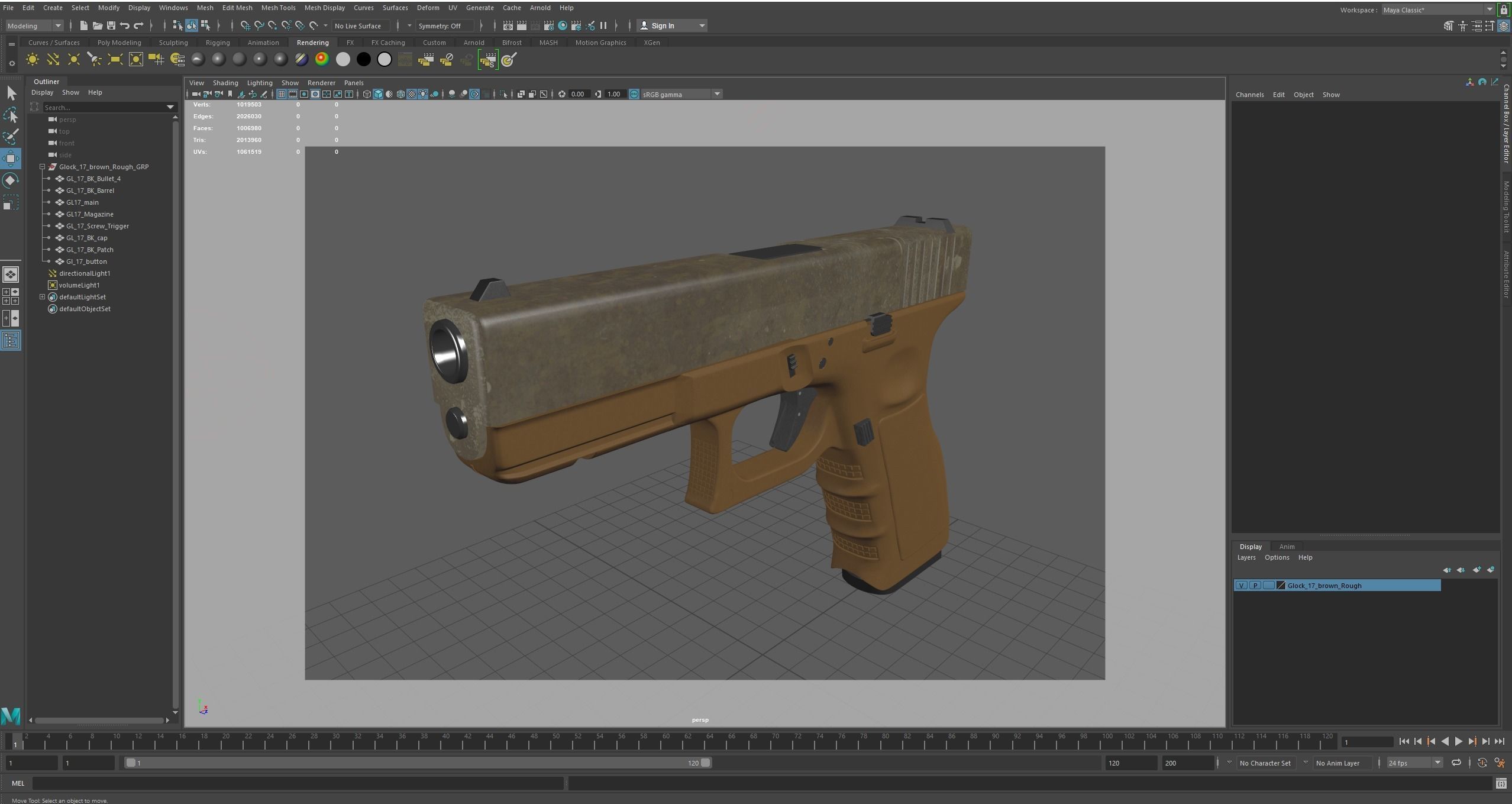 Glock 17 Brown Rough Low-poly 3D model_24