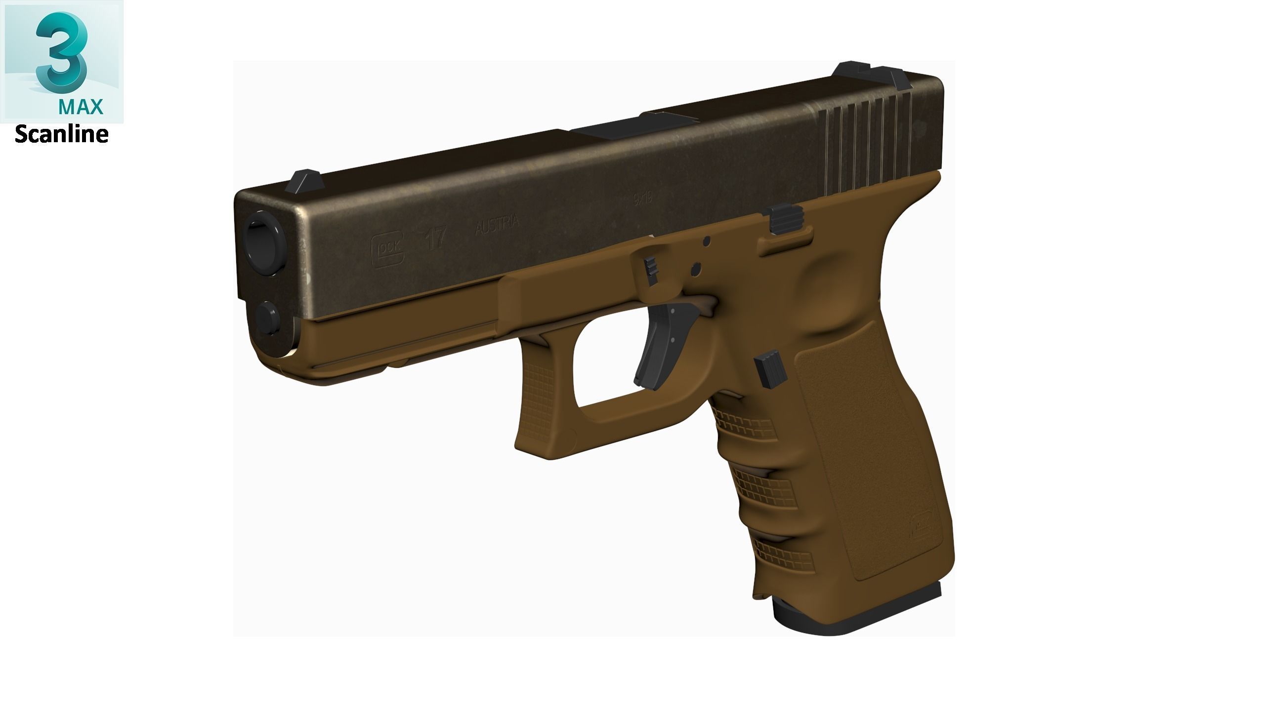 Glock 17 Brown Rough Low-poly 3D model_21