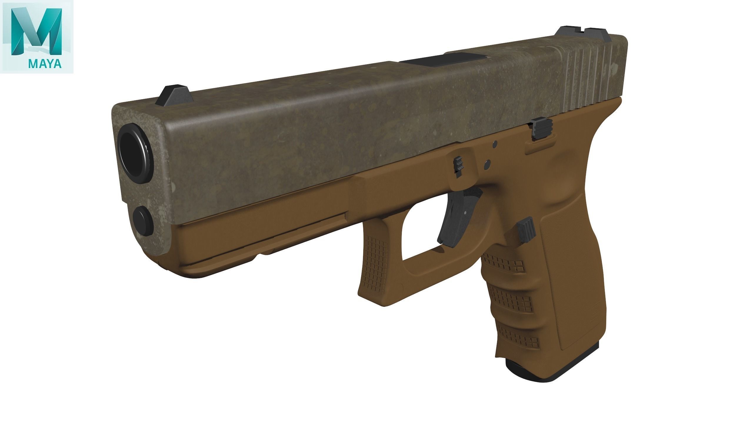 Glock 17 Brown Rough Low-poly 3D model_23