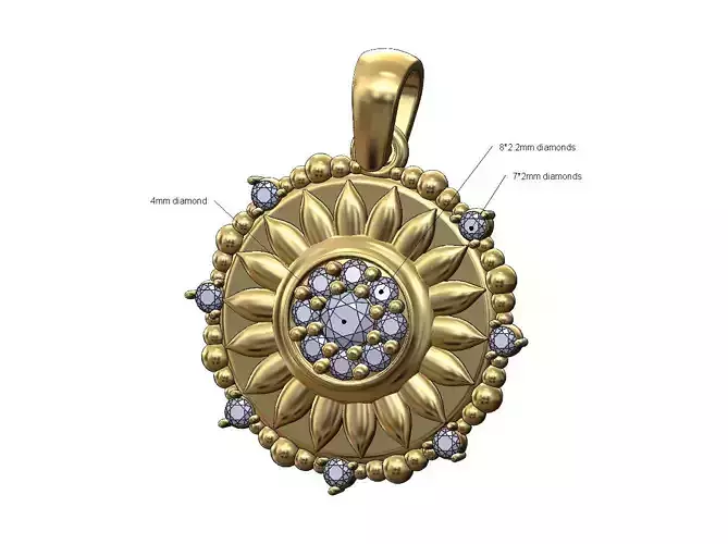 Sun diamond cluster beaded diamond pendant charm