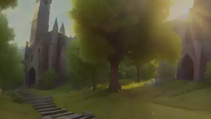 3D fantasy anime landscape scene 