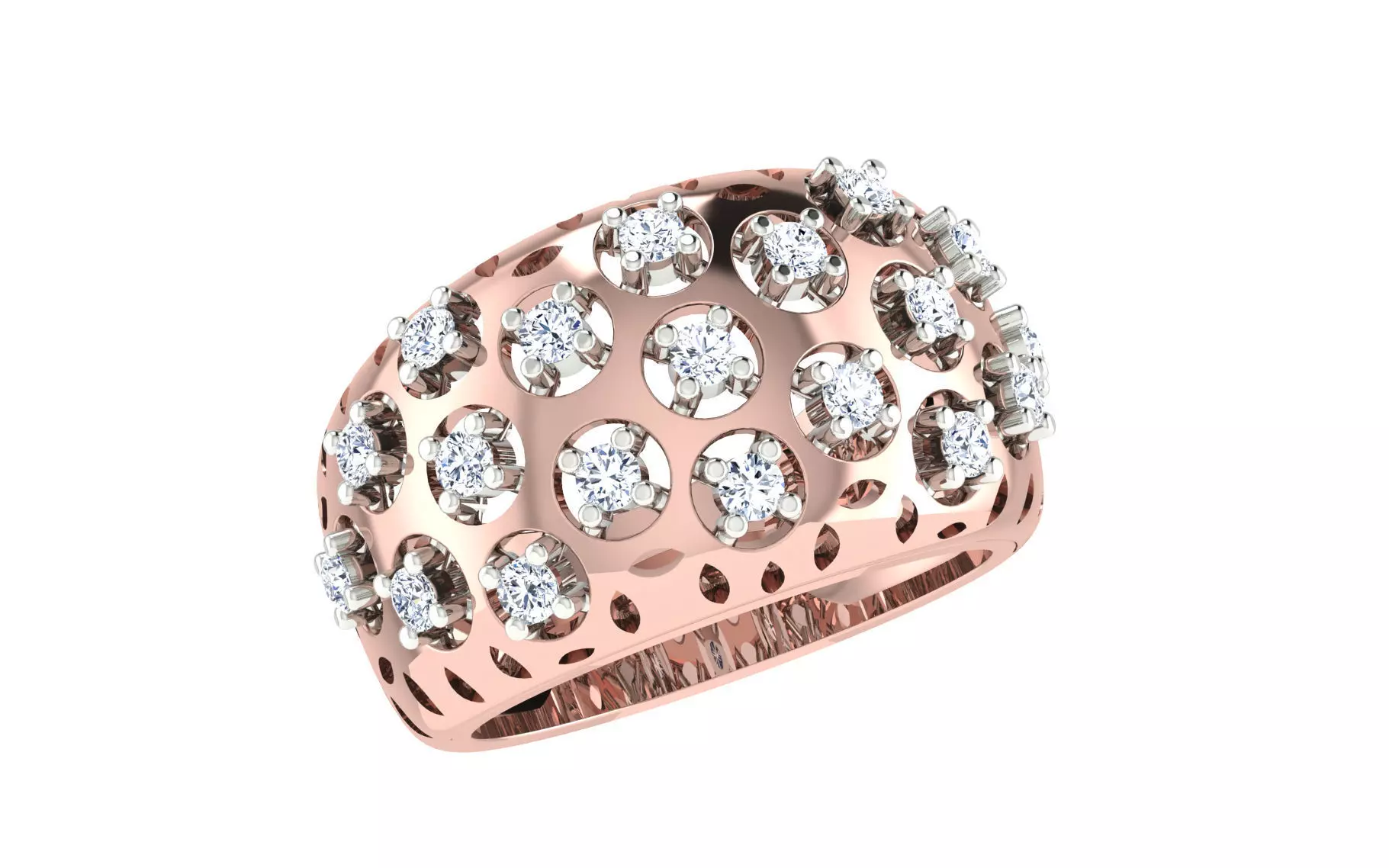 Light Weight Rose Gold Diamond Ring -DDS RN 263 3D print model