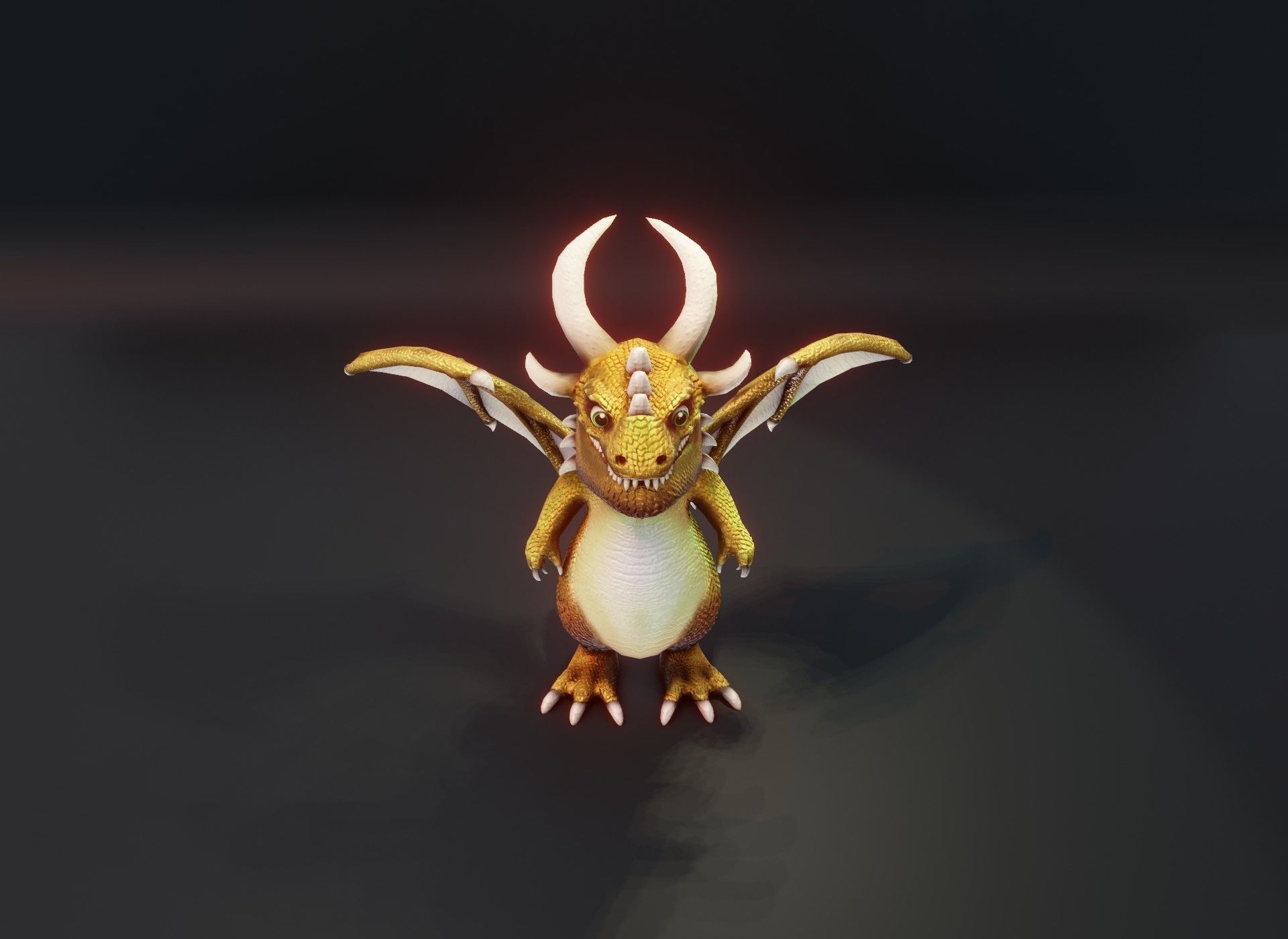 Cartoon Gold Dragon Rigged 3D Model Low-poly 3D model_8