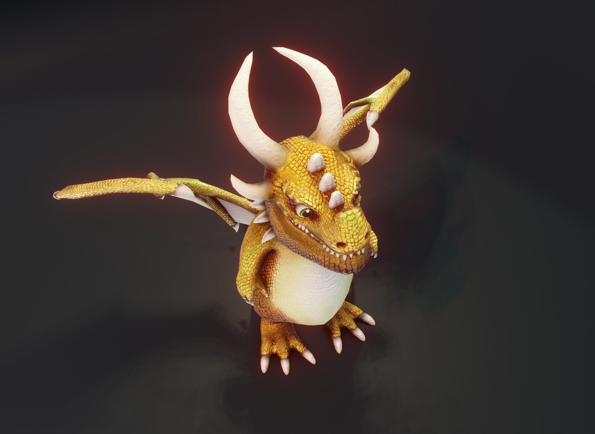 Cartoon Gold Dragon Rigged 3D Model Low-poly 3D model_19