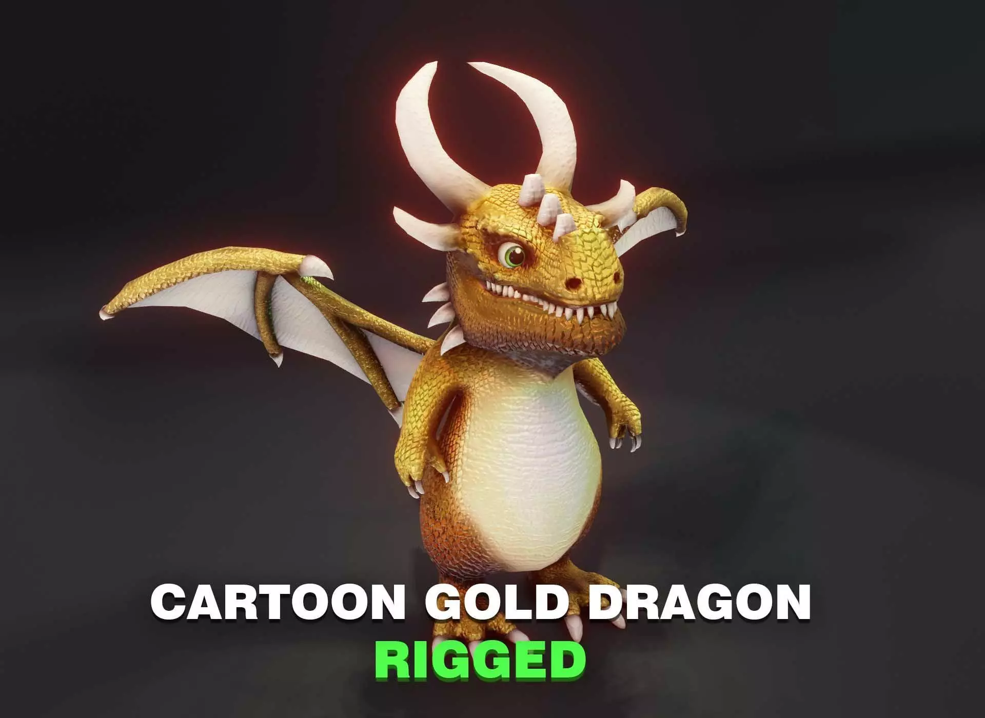 Cartoon Gold Dragon Rigged 3D Model Low-poly 3D model_0