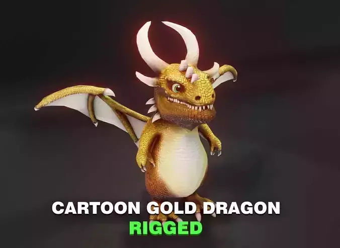 Cartoon Gold Dragon Rigged 3D Model Low-poly 3D model