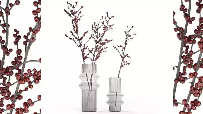 Minimalistic bouquet of branches with red ilex berries 350