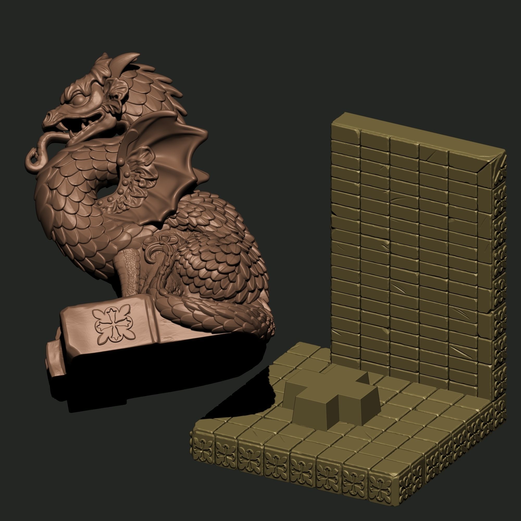 DRAGON-GARGOYLE BOOKEND 3D print model_7