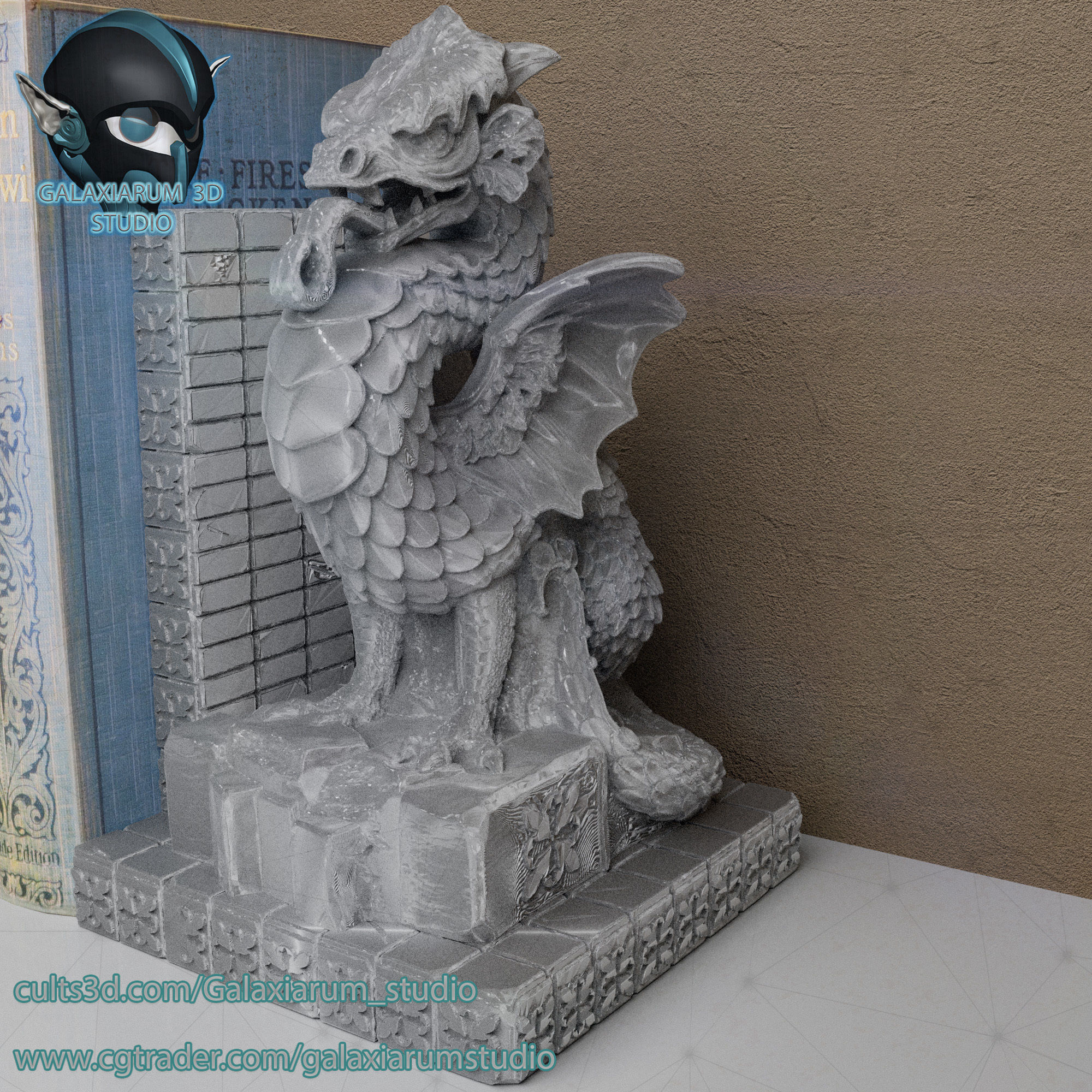 DRAGON-GARGOYLE BOOKEND 3D print model_1