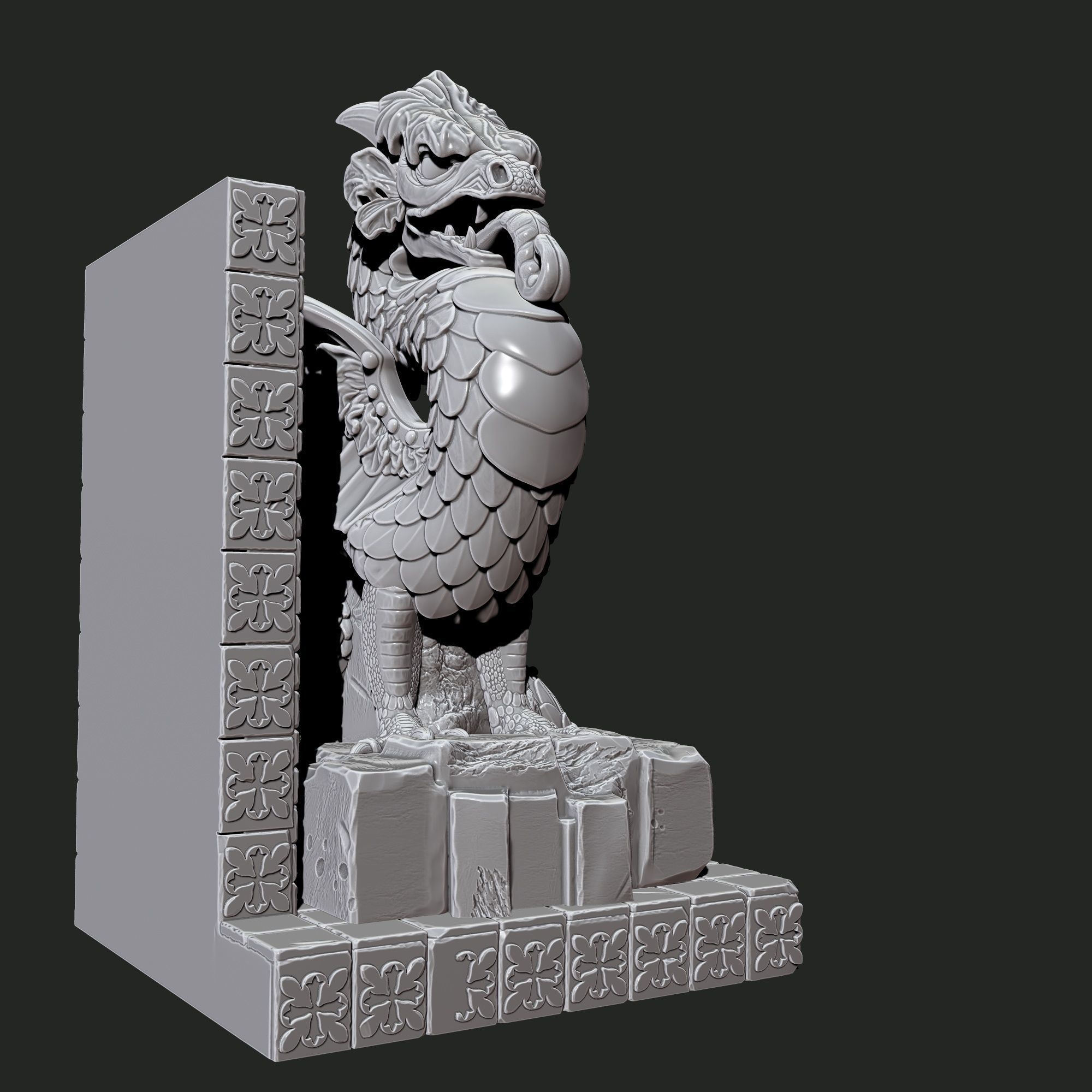 DRAGON-GARGOYLE BOOKEND 3D print model_3