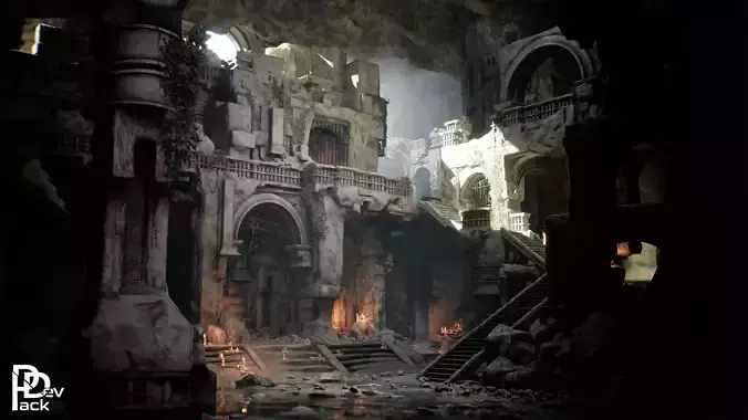 Cave Ruins 47 Assets Low-poly 3D model