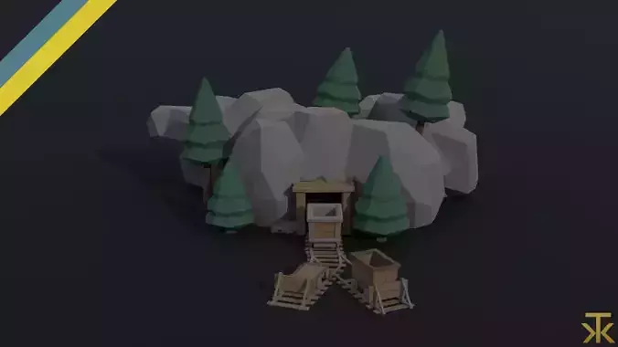 Cartoon medieval mine Polygonal Style