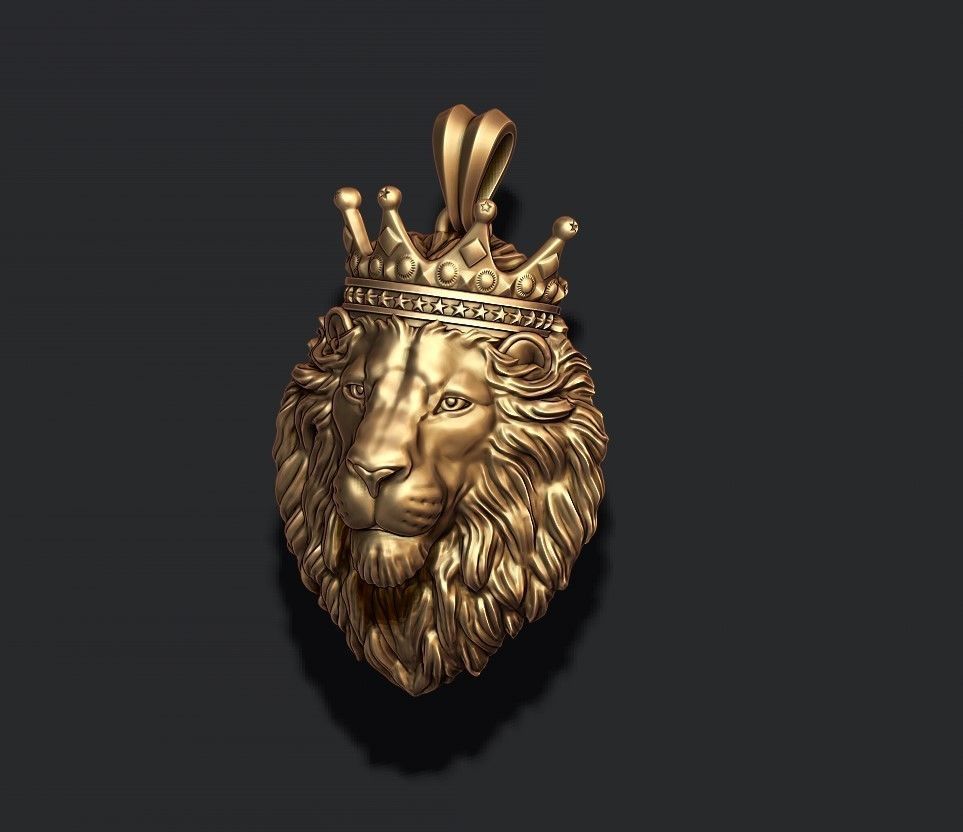 Lion pendant with crown 3D print model_1