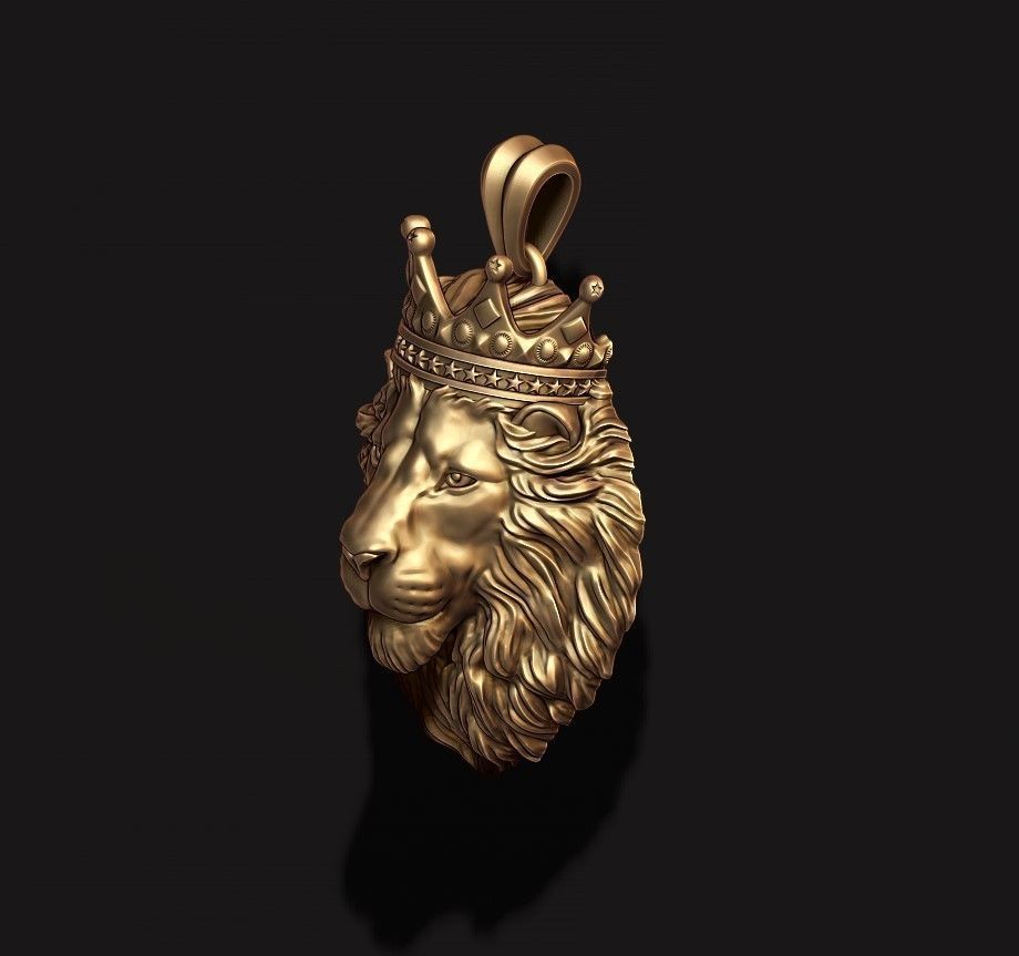 Lion pendant with crown 3D print model_5