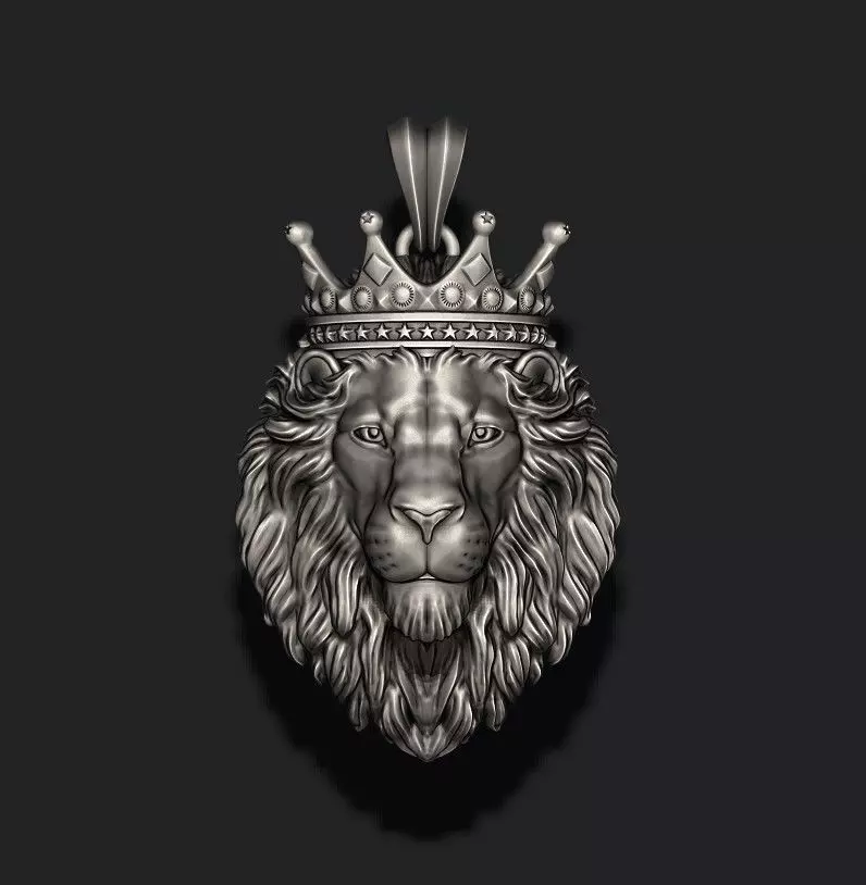 Lion pendant with crown 3D print model_0