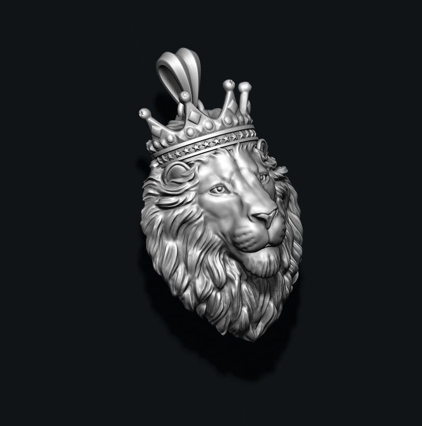 Lion pendant with crown 3D print model_3