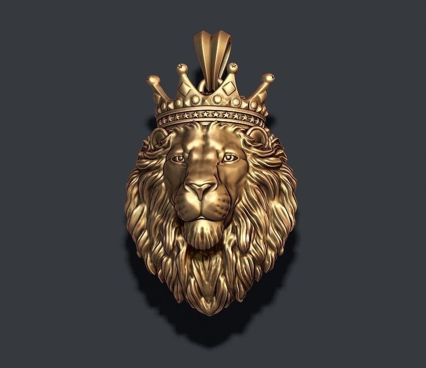 Lion pendant with crown 3D print model_4