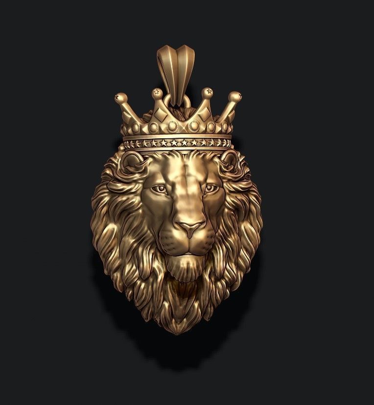 Lion pendant with crown 3D print model_6