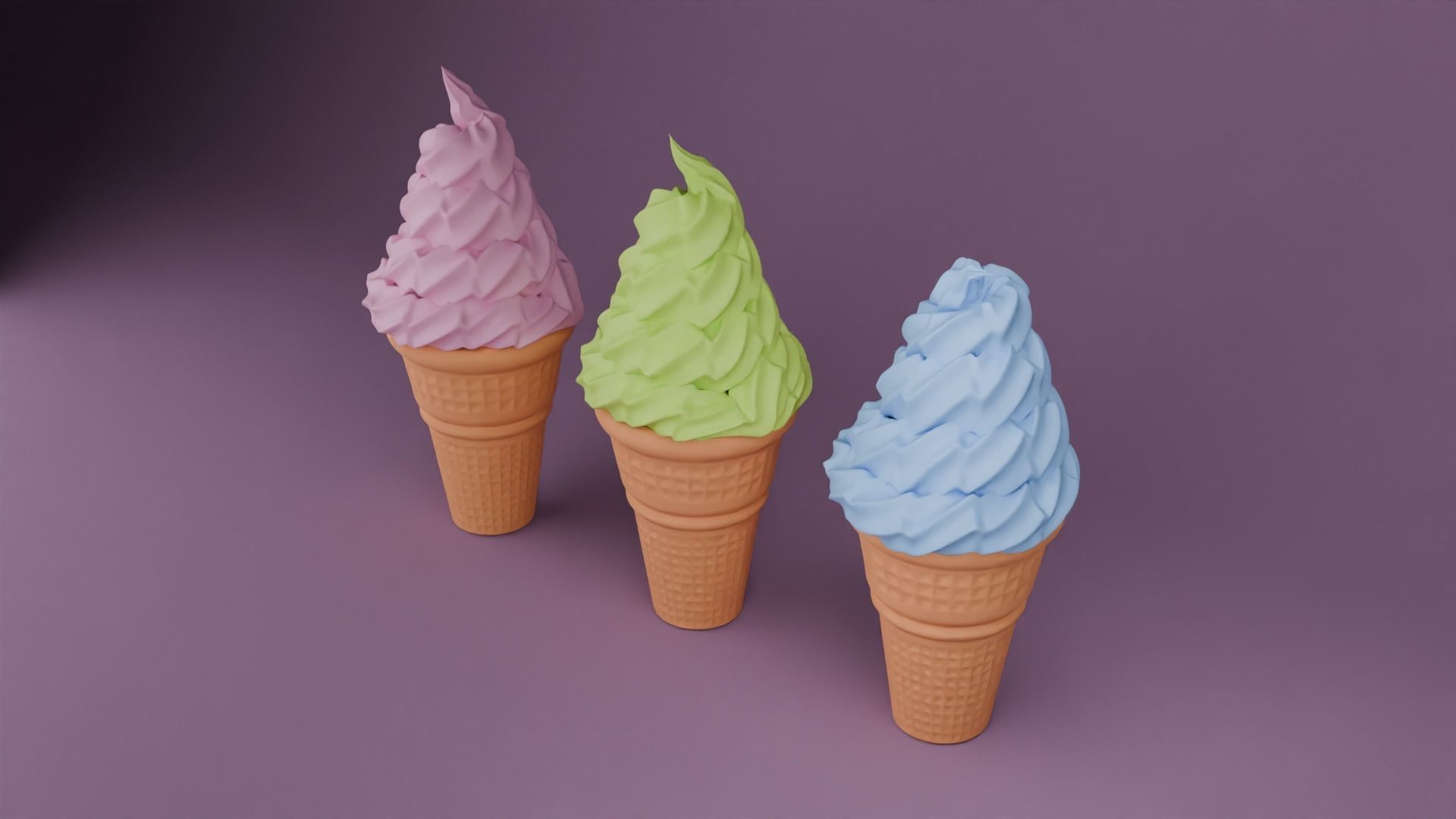 Ice Cream in a Cone with Flavors 3D model_1