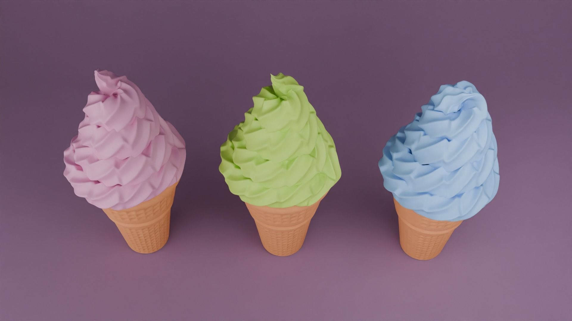 Ice Cream in a Cone with Flavors 3D model_2
