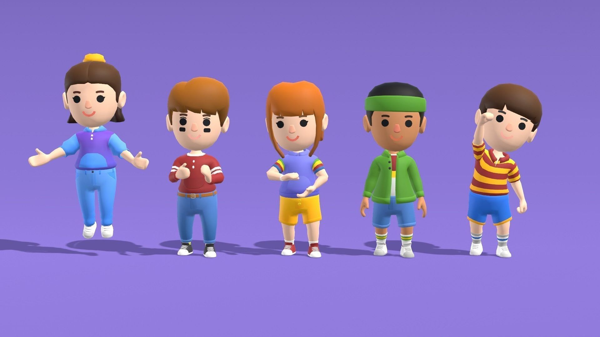 Casual Toon Characters Low-poly 3D model_3