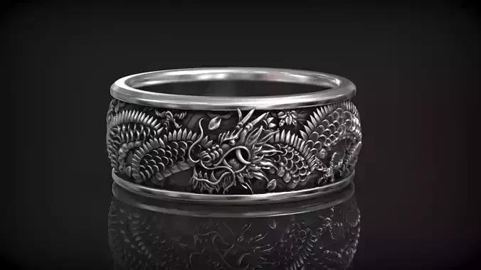 Japanese Traditional Ornament Dragon and Flowers Band 3D print model