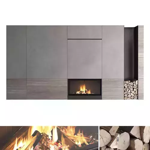 Decorative wall with fireplace set 62
