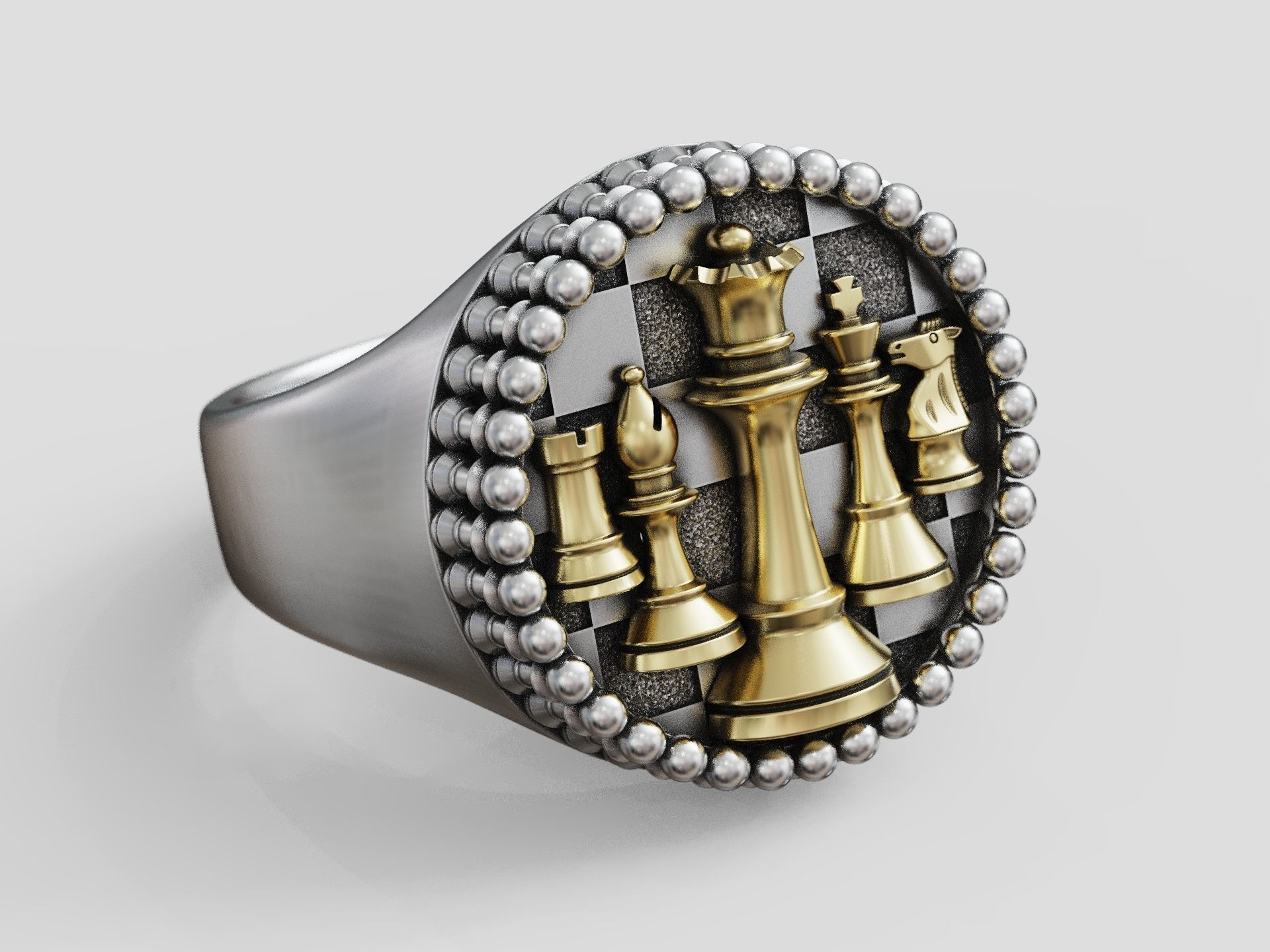 Chess pieces chessboard ring 3D print model_8