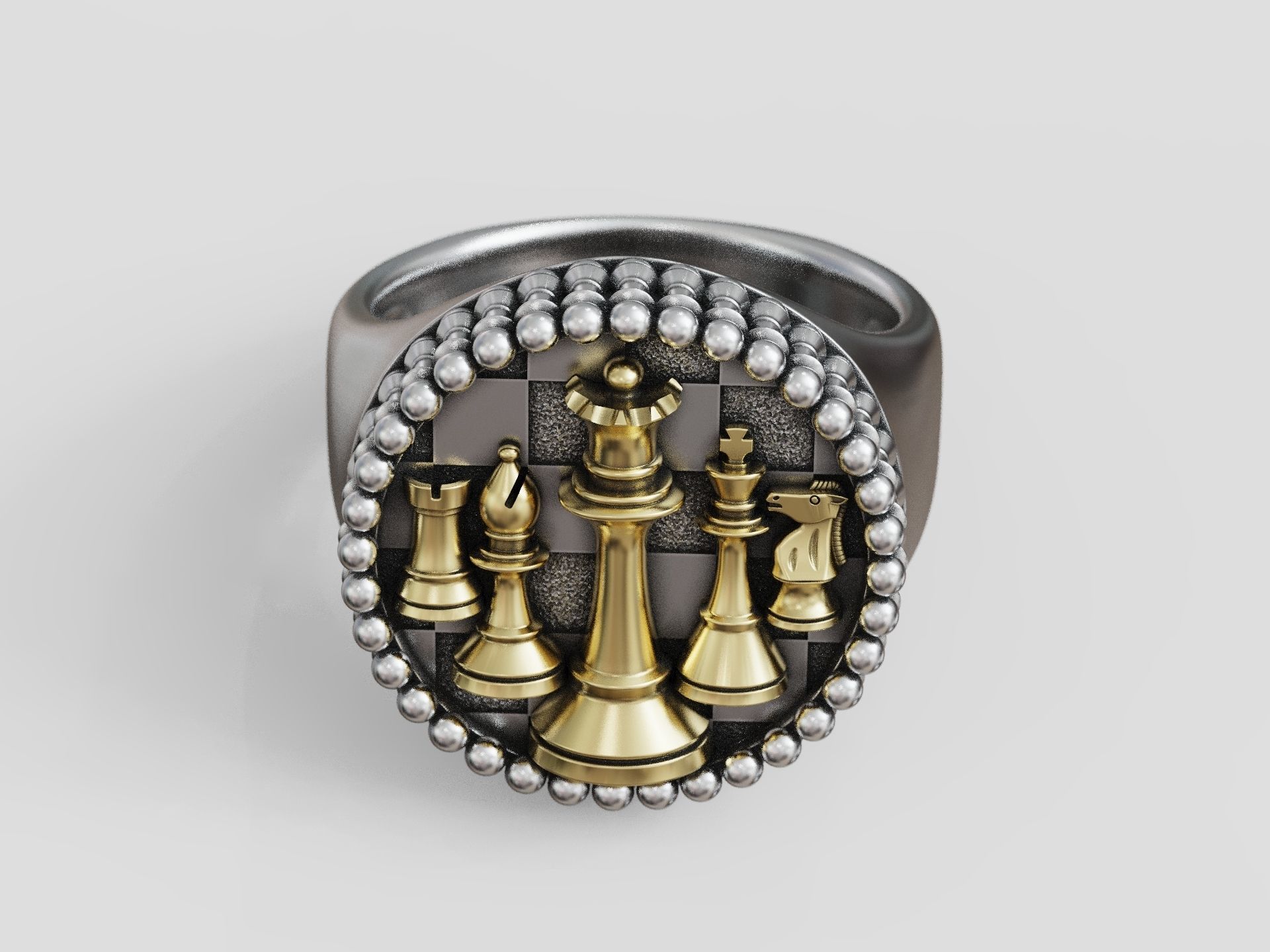 Chess pieces chessboard ring 3D print model_9