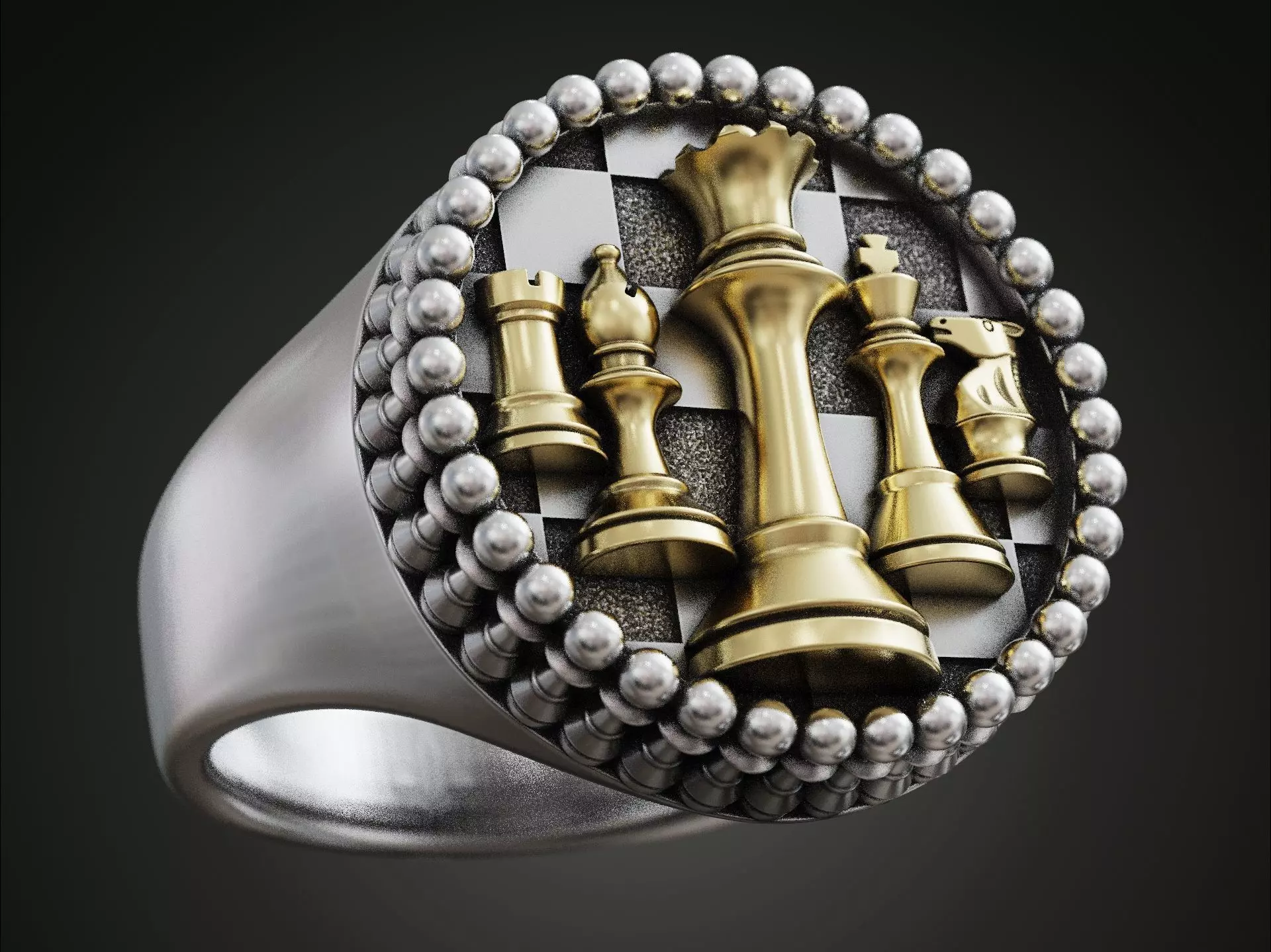 Chess pieces chessboard ring 3D print model_0