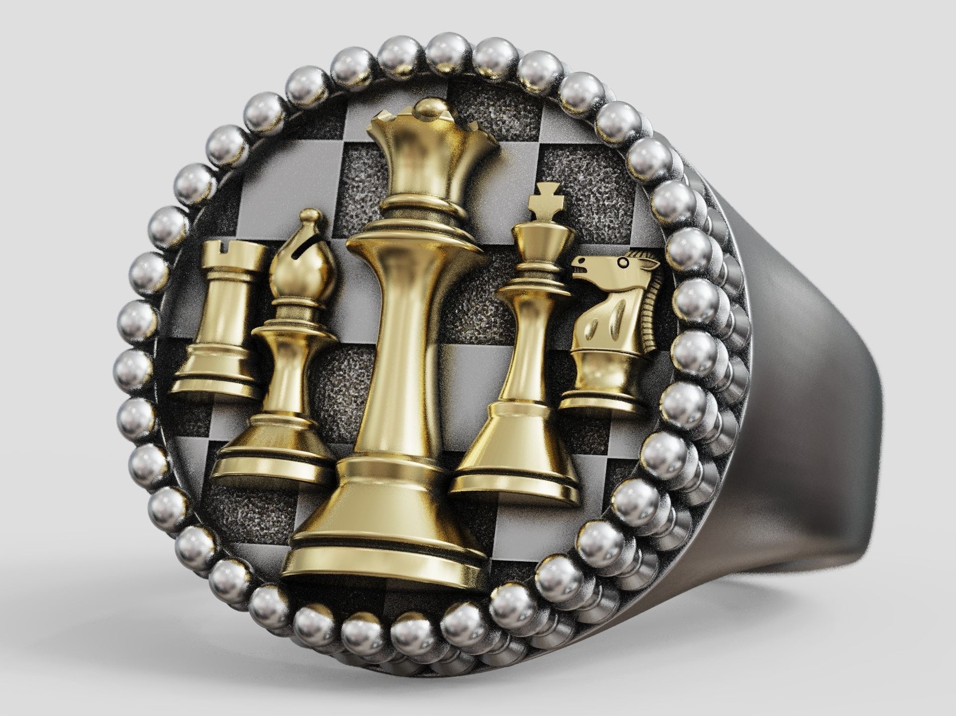 Chess pieces chessboard ring 3D print model_5