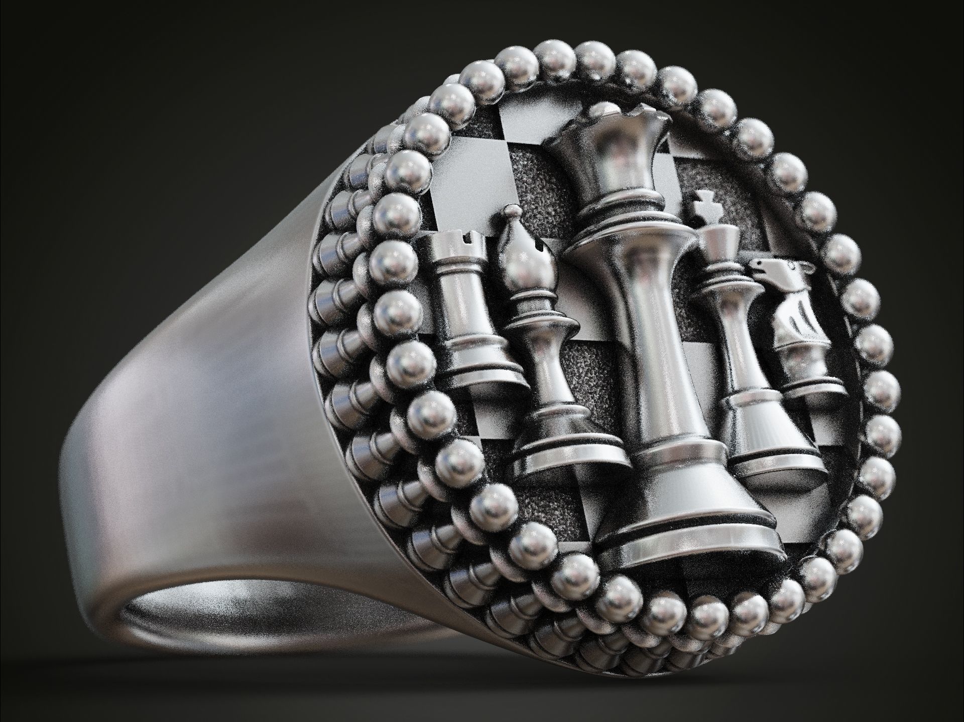 Chess pieces chessboard ring 3D print model_1