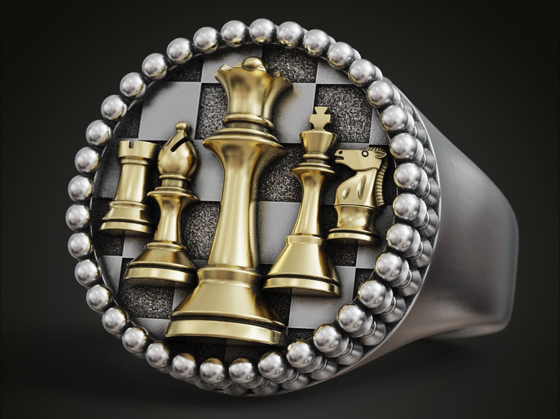 Chess pieces chessboard ring 3D print model_4