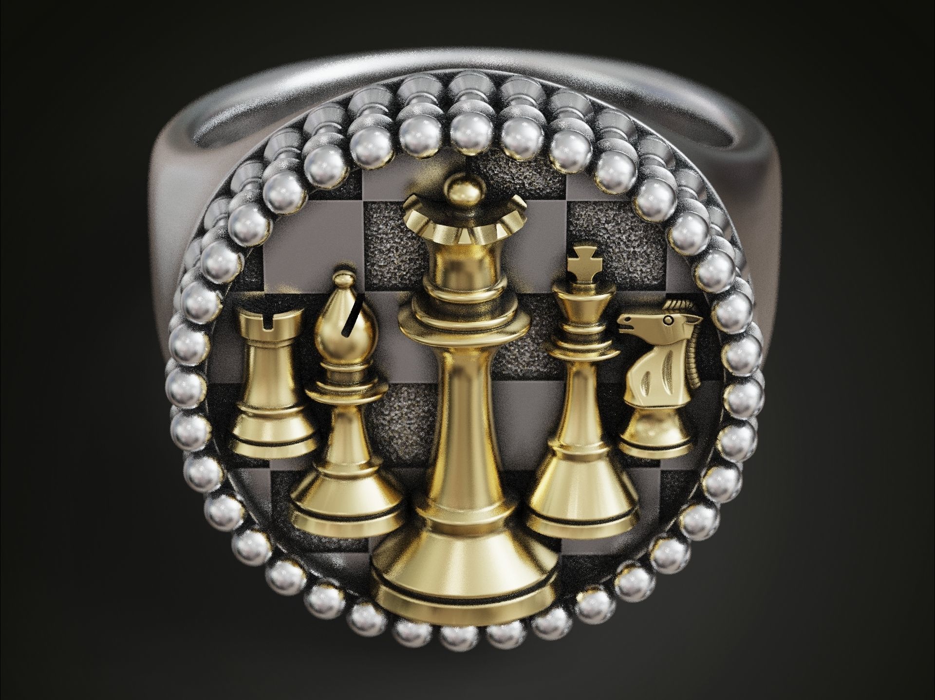 Chess pieces chessboard ring 3D print model_2