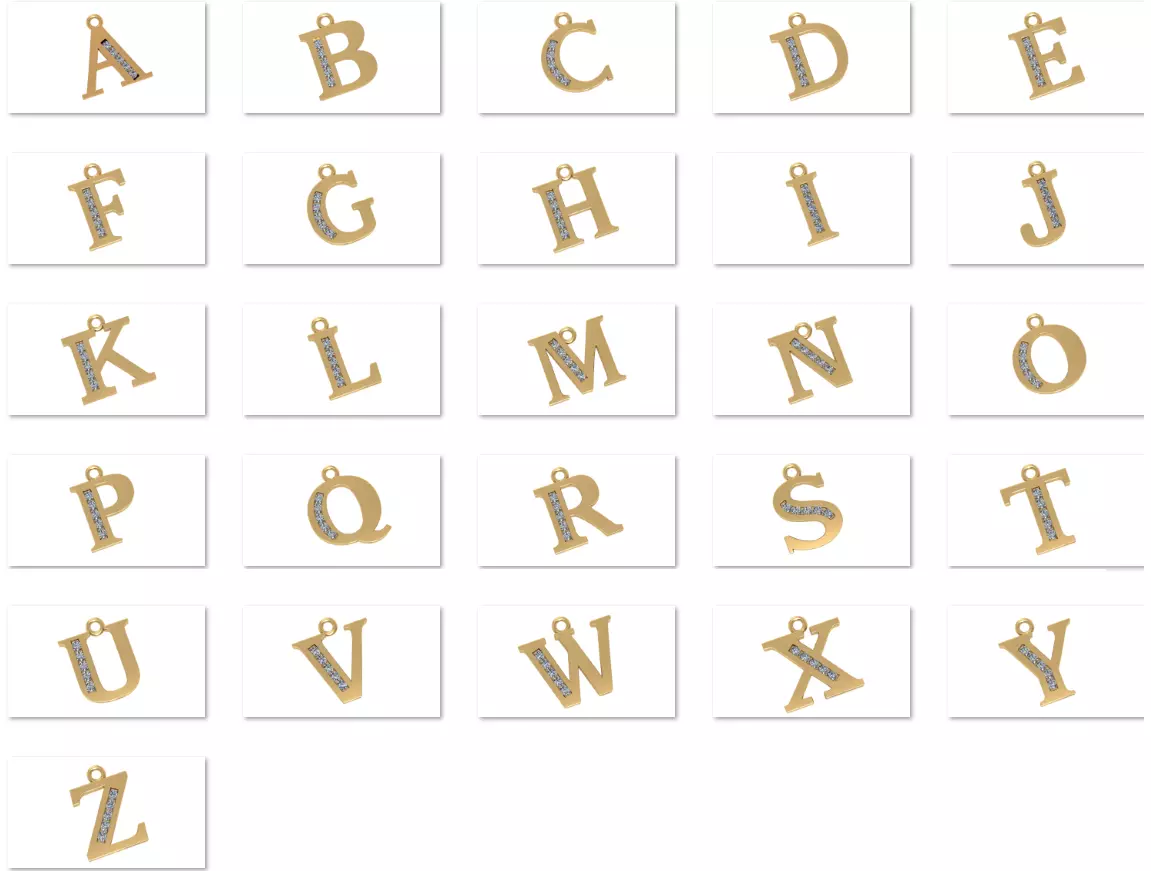 26 Alphabet pendant necklace charms 3dm models pack  3D print model_0