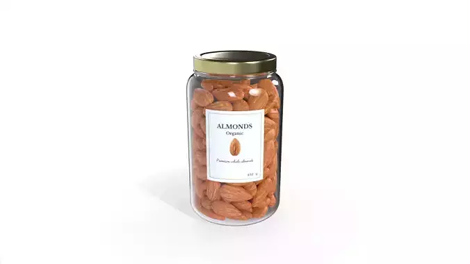 Almond nuts in a glass jar