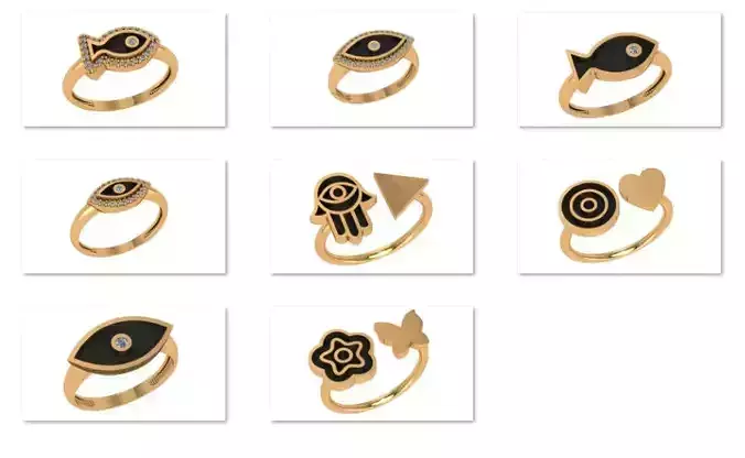 8 Black Enamel  Gold Ring 3dm model Pack