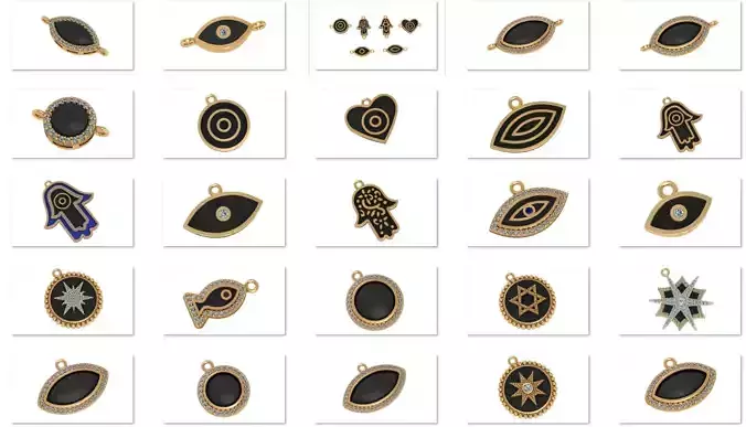 25 Black Enamel Light Weight Charm Pendant Necklace 3dm models 