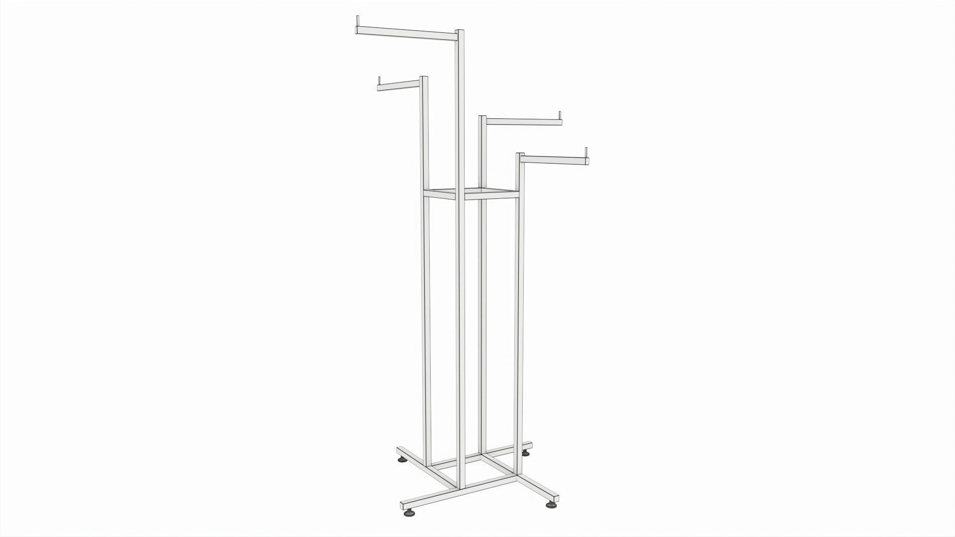 Store Adjustable 4-way Square Tube Clothing Rack 3D model_5
