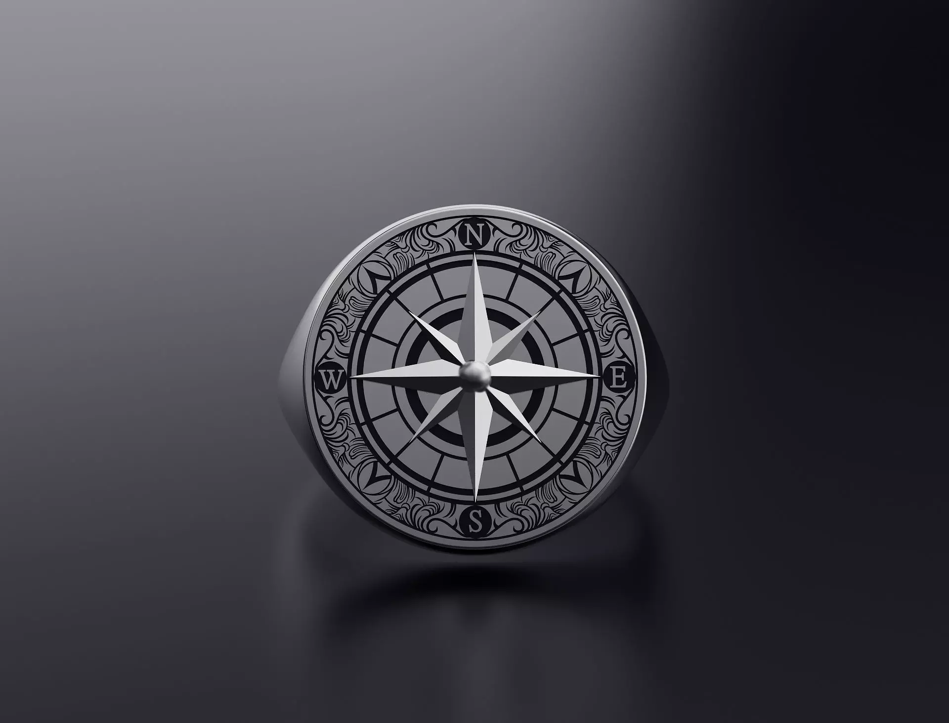 Signet ring for men Compass 3D print model