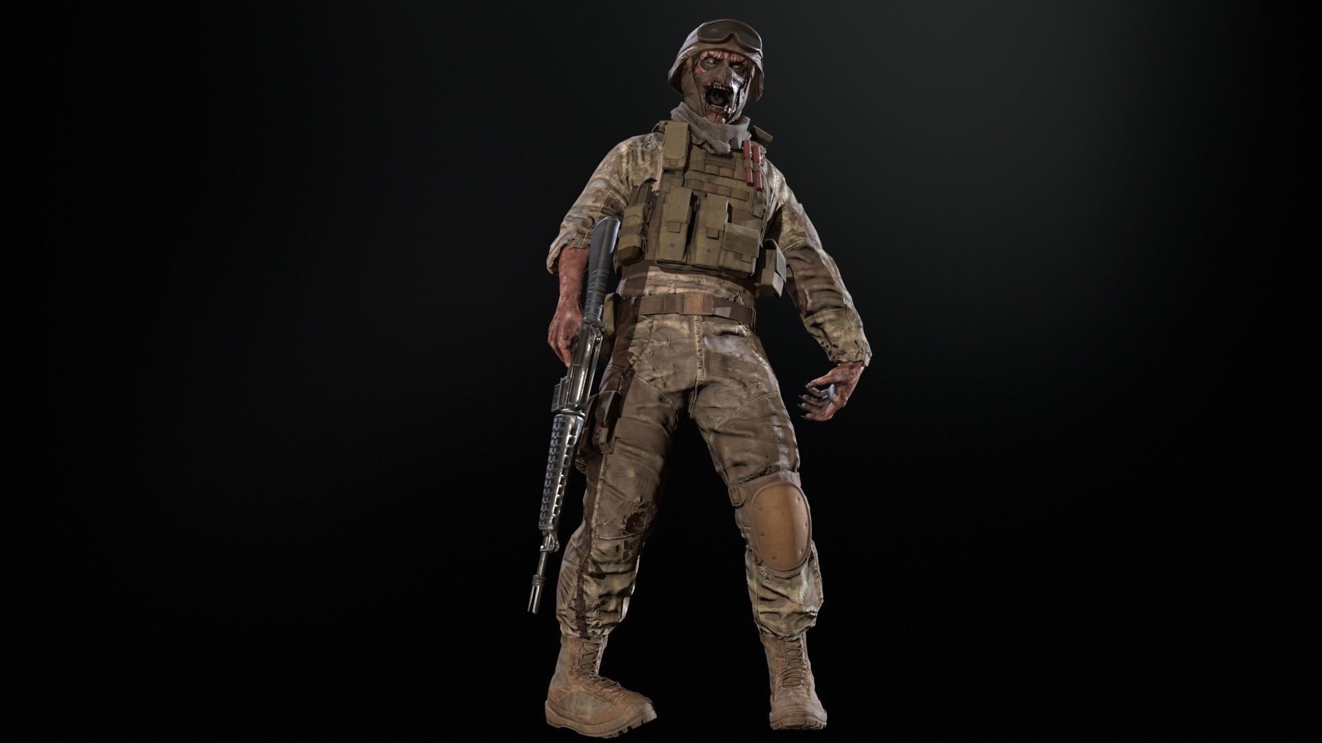 Zombie Soldier Low-poly 3D model_17