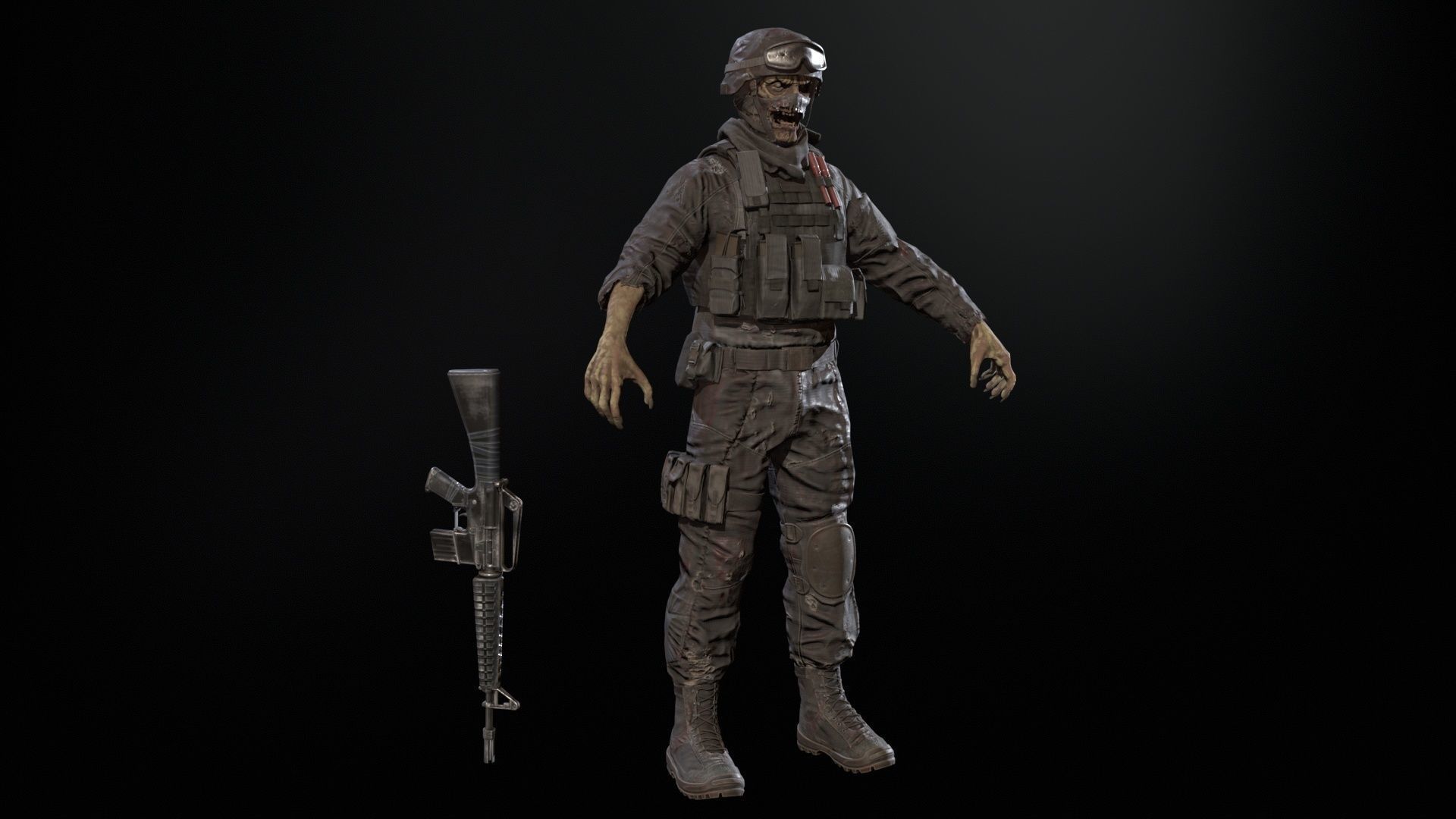 Zombie Soldier Low-poly 3D model_12