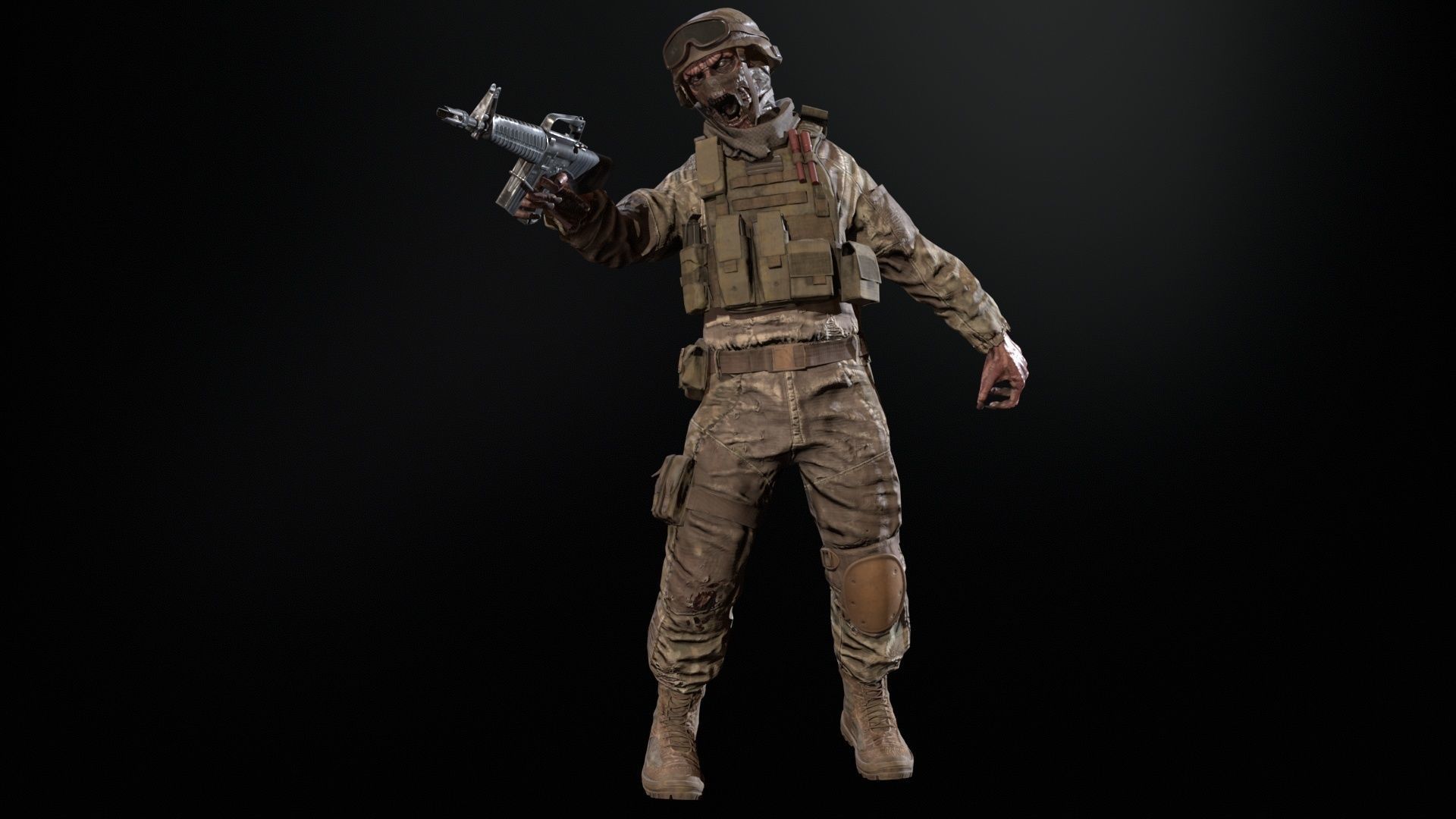 Zombie Soldier Low-poly 3D model_14