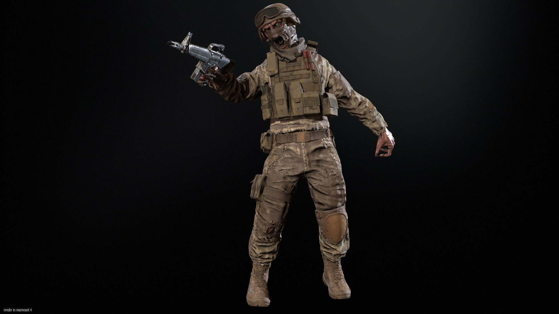 Zombie Soldier Low-poly 3D model_4