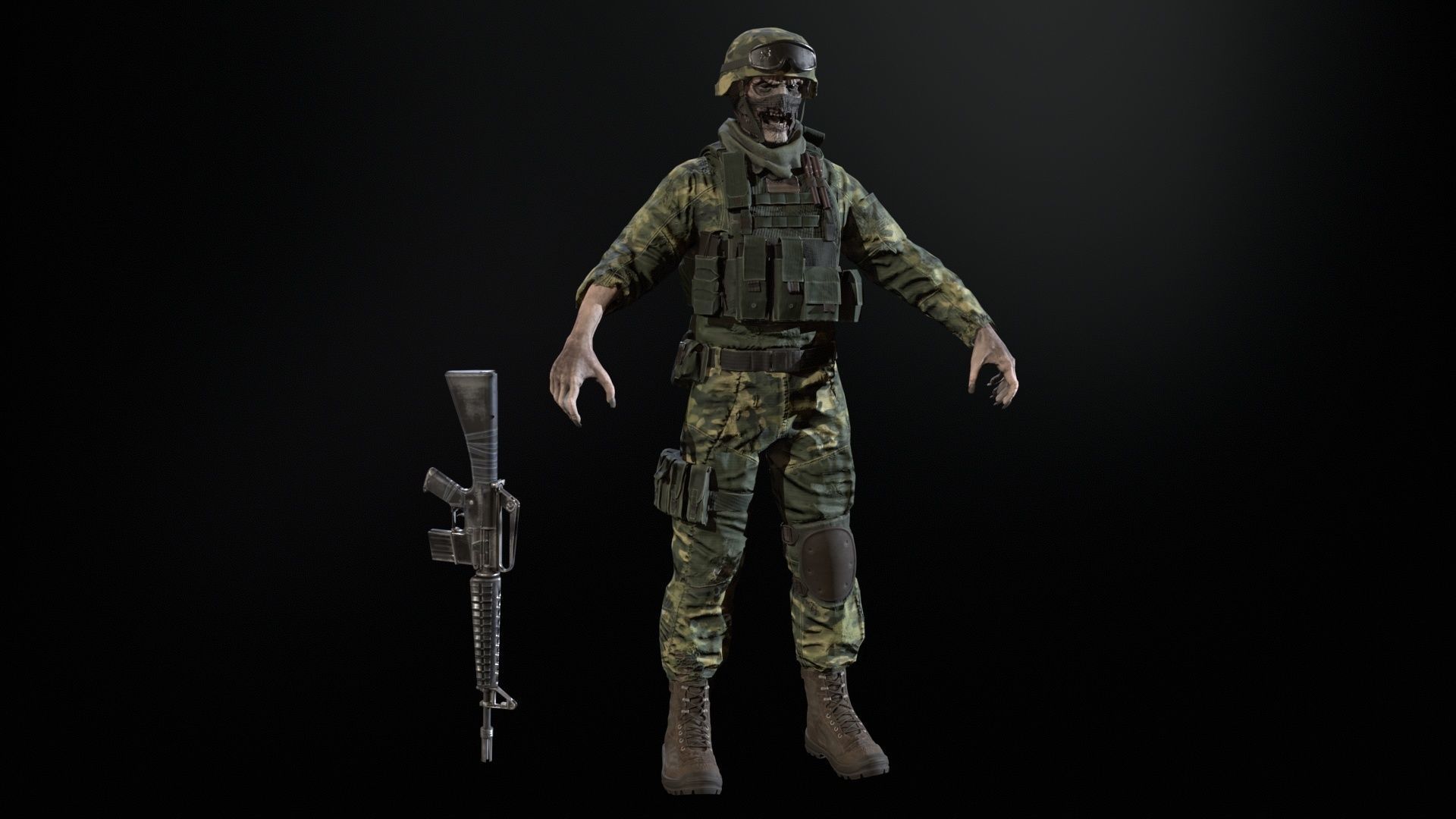 Zombie Soldier Low-poly 3D model_10