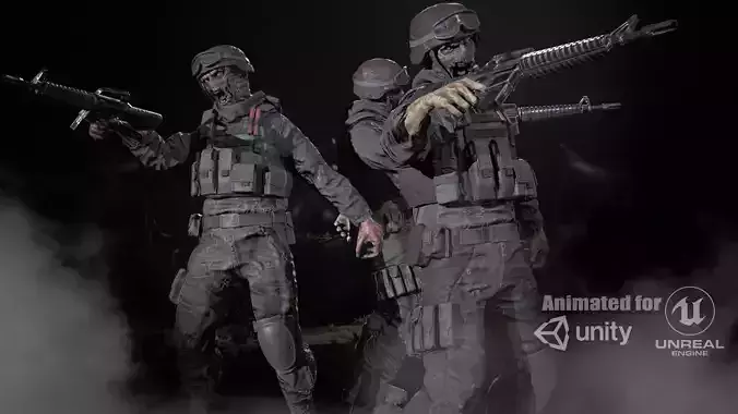 Zombie Soldier Low-poly 3D model