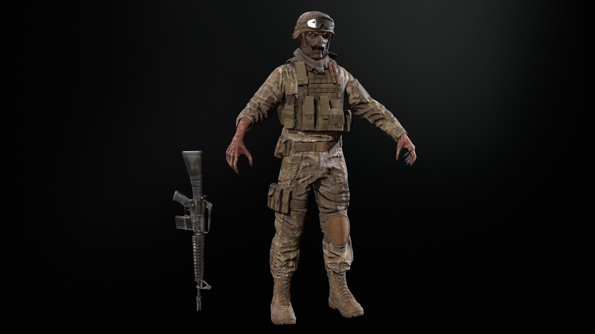 Zombie Soldier Low-poly 3D model_6